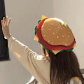 Miniatyrbild 5 av 5: Hamburgerhatt för vuxna, söt rolig realistisk mysig stretchig kostymaccessoar mjuk herr dam snabbmat hamburgerkeps för present (FMY) Yellow One Size