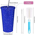Miniatyrbillede 2 af 5: 500 ml Sugerrørskop med låg Genanvendelig Rhinestone Rustfrit Stål Dobbelt Lag Termokrus Kvinder Glitter Kop Vandflaske Gave 2023(FMY) Blue