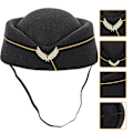 Pikkukuva 3 / 3: Mustat Asusteet Naisten Yhtenäinen Cosplay-Hattu Naisten Lakki Stewardess-Hattu (FMY) Black 20X18CM