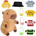 Miniatyrbilde 1 av 5: Capybara Plysjleketøy med 9 stk Klesstilbehør Pedagogisk DIY Dukke Utkledning Søt Capybara Kosedyr for Jenter Gutter (FMY)