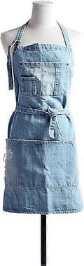 Denimförkläde, justerbart unisex-haklappsförkläde med fickor för matlagningskök, kort Wathet BlueBLACK (FMY)