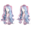 Pikkukuva 2 / 2: Lolita pitkä kihara klipsu poninhäntä cosplay peruukki, kaksoisponinhäntä tiikeri klipsu pitkä kihara peruukki (pinkki/sininen/vaalea), wz-1352  (FMY)
