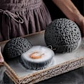Miniatyrbillede 3 af 5: Japansk Planet Vulkansk Sten Kunstnerisk Fad Pendul Skaldyr Sushi Sashimi Isplade Røgplade, 1 (FMY) Black