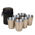 Miniatyrbillede 1 af 5: Sæt med 4 shotglas i rustfrit stål drikkebægre med sort læderetui (30 ml) (FMY)