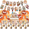 Pikkukuva 1 / 5: Kawaii Corgi -teemainen syntymäpäiväjuhlatarvikkeet, mukaan lukien banneri, ilmapallot, kakun koristeet, cupcake-koristeet, söpöt ja karvaiset corgi-koiran juhlatarvikkeet (FMY)