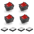 Miniatyrbilde 1 av 5: 4-pinners 2-posisjons vanntett LED-opplyst vippebryter Mini båt vippebryter DPST AC 250V 16A 125V 20A, rød (FMY)