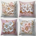 Miniatyrbillede 1 af 5: 4 stk. Levende Blomster Accent Puder - 3D Printet Rosa & Hvide Blomster, Blødt Kunstigt Stof, 45x45 cm Dekorative Puder til Stue (FMY) 4pcs