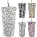 Miniatyrbild 1 av 5: 500ml Sugrörskopp med Lock Återanvändbar Strass Rostfritt Stål Dubbla Lager Termosmuggar Kvinnor Glitter Kopp Vattenflaska Gåva 2023(FMY) pink