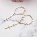 Miniatyrbillede 2 af 5: Katolsk korsfingerkæde Mini rosenkrans Finger dåb Rosenkranse Imiterede perler Armbånd til dåbsgaver Barnedåb (FMY) Silver