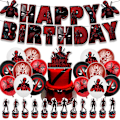 Miniatyrbilde 1 av 4: Deadpool Bursdagsfestpakke 2024 - Banner, Ballonger, Kakepynt - Superhelt Festdekorasjon for Gutter (FMY)