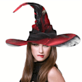 Miniatyrbillede 2 af 5: Ægte Hexe- og Troldmandsfjerhatte med Tulle-Net til Halloween Kostume (FMY) Red