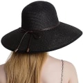 Miniatyrbilde 1 av 5: Sommerhatt for kvinner med bred brem i strå, strandhatt, sammenleggbar solhatt, floppy, rullbar caps, UV UPF 50+ (FMY) black