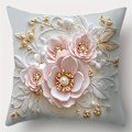 Miniatyrbillede 3 af 5: 4 stk. Levende Blomster Accent Puder - 3D Printet Rosa & Hvide Blomster, Blødt Kunstigt Stof, 45x45 cm Dekorative Puder til Stue (FMY) 4pcs