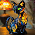 Miniatyrbilde 1 av 5: Kattelampe, Kattelampe Farget Glass, Retro Katter Farget Resin Bordplate Nattlys, 3D Søt Kjæledyr LED Bordlampe (FMY) A1