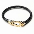 Miniatyrbillede 1 af 5: Læderarmbånd til mænd med flet, læderarmbånd med hestesko-spænde i rustfrit stål, U-formet armbåndssmykke til mænd (FMY) gold 18cm