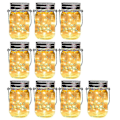 Pikkukuva 1 / 5: 20 LED 10 Pakkaa Mason Jar -kansi Aurinkokennovalot Ripustuskoukulla Mason Jar -satumainen Puutarha Patio [ilman purkkia] (FMY) Warm White
