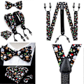 Miniatyrbillede 4 af 5: Julegave til mænd - Elastiske seler med justerbar sort butterfly-sløjfe, manschetknapper, juletræ, julemand, Y-formet bagside, brede stropper, metalclips (FMY) BD-4051