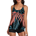 Miniatyrbilde 1 av 2: Flowy Tankini badedrakt for kvinner, magekontrollert badedrakt i to deler, tanktopp med shorts, røde blader, Xxl (FMY)