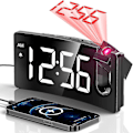 Miniatyrbild 1 av 5: Projektionsväckarklocka, Digital Klocka med 180° Rotationsbar Projektor, 3-nivåers Dimbarhet (FMY) White Digit