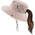 Miniatyrbild 1 av 5: Dam sommar solhatt bred brätte utomhus UV-skydd hatt hopfällbar hästsvans hink keps för strand fiske vandring  (FMY) Pure pink