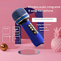 Miniatyrbilde 4 av 5: Trådløs mikrofon Profesjonell Karaoke Bluetooth Barn Sang Audio Integrert Blå Håndholdt Kondensatormikrofon (FMY) Blue