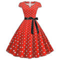Miniatyrbillede 1 af 3: Kvinders Polka Dot Hepburn Retro 50'er 60'er Rockabilly Aftenfest Swing Midi Kjole (FMY) Red L