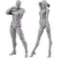 Miniatyrbild 1 av 5: Kroppsdocka, Konstnärsdocka Blockhuvud Ledat Mannequin Rittningsfigurer Man+Kvinna Set (Grå)  (FMY)