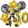 Pikkukuva 1 / 5: Transformers Lasten Juhlatarvikkeet Optimus Prime Bumblebee Robot Syntymäpäiväkoriste Numero Ilmapallo Banner Kertakäyttölautaset Kupit  (FMY) yellow 7pcs-10