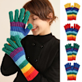 Miniatyrbillede 3 af 5: Varme Vinter Touchscreen Handsker Søde Stribede Handsker Julevanter Regnbue (FMY) Green finger rainbow