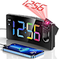 Miniatyrbild 1 av 5: Projektionsväckarklocka, Digital Klocka med 180° Rotationsbar Projektor, 3-nivåers Dimbarhet (FMY) X-colorful Digit