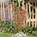 Miniatyrbillede 2 af 5: Rusten metal fe statuette, havespyd, alf på pind, 27x18cm (medium) blomsterdekoration (FMY)