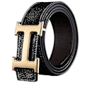 Miniatyrbillede 2 af 4: Ny Stil Business Fritid Ægte Pu Læder H Glat Spænde Litchi Korn Bælte Til Mænd V  (FMY) Coffee silver buckle