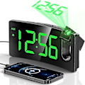 Miniatyrbild 1 av 5: Projektionsväckarklocka, Digital Klocka med 180° Rotationsbar Projektor, 3-nivåers Dimbarhet (FMY) S-green Digit