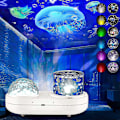 Miniatyrbilde 1 av 5: Ocean Light Projektor For Soverom, heytea 360 Graders Roterende Nattlys Projektor 6 Farger Dobbeltlags Stereo Projeksjonseffekt Galaxy Pr(FMY)
