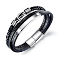 Miniatyrbillede 1 af 5: Herrearmbånd i sort læder, læderarmbånd, læderrem, flettet ægte læder, bredt læderarmbånd (FMY)