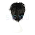 Pikkukuva 3 / 4: Anime Death Note L Cos Peruukki Miehille L.Lawliet Lyhyt Musta Lämmönkestävä Synteettinen Pörröinen Tukka Pelucas Cosplay Peruukit + Peruukkihattu (FMY) Wig Only One Size
