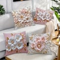 Miniatyrbillede 2 af 5: 4 stk. Levende Blomster Accent Puder - 3D Printet Rosa & Hvide Blomster, Blødt Kunstigt Stof, 45x45 cm Dekorative Puder til Stue (FMY) 4pcs
