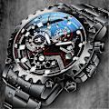 Miniatyrbillede 5 af 5: Herre Ur Klassisk Rustfrit Stål Kvarts Lysende Luksus Armbåndsur Vandafvisende (FMY) Black steel with blue backgr