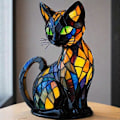 Miniatyrbilde 3 av 5: Kattelampe, Kattelampe Farget Glass, Retro Katter Farget Resin Bordplate Nattlys, 3D Søt Kjæledyr LED Bordlampe (FMY) A1