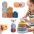 Pikkukuva 2 / 5: Vauvan silikoninen rakennuspalikat Montessori-lelut vauvoille Puristuspinot ja purentalelut Varhainen oppimislelu Taaperoille pojille ja tytöille (FMY) Block 6pcs