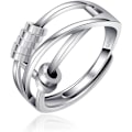 Miniatyrbillede 1 af 5: 925 Sterling Sølv Justerbar Angstring for Kvinder Mænd Fred Fidget Spinner Ringe Retro Bryllupsløfte Tommelfingerringe mod Angst Stress Re (FMY) 7 Bead Adjustbale Ring -