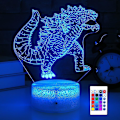 Miniatyrbilde 1 av 3: JUSCH Godzill-a nattlys Godzill-a lampe Godzill-a leker dekorasjonslys, fjernkontroll & 16 farger, bursdagsgaver til gutter/julegaver til barn (FMY)