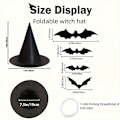 Miniatyrbillede 1 af 5: 12 sorte heksehatte i polyester, plus 60 flagermusvægdekorationer og snore, Halloween kostume heksetilbehørshatte, velegnet til Halloweenfest (FMY) 12 witch hats and 60 bats
