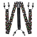 Miniatyrbillede 2 af 5: Julegave til mænd - Elastiske seler med justerbar sort butterfly-sløjfe, manschetknapper, juletræ, julemand, Y-formet bagside, brede stropper, metalclips (FMY) BD-4051
