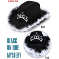 Miniatyrbillede 3 af 5: Pink Cowgirl Hat med pailletter og tiara krone til kvinder Rodeo fest hatte med hjerte (FMY) Black