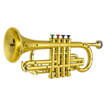 Miniatyrbilde 5 av 5: Trompet for barn, musikkinstrumenter i ABS, metallisk gull, med 4 fargede klaffer (FMY)