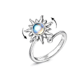 Miniatyrbillede 3 af 5: Fidget Ring til Kvinder Piger Åben Justerbar Angst Ringe Solsikke Tusindfryd Månesten Stjerne Knoringe Spinner Ringe (FMY) Silver