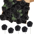 Miniatyrbilde 1 av 4: 60 stk svarte roser kunstige blomster, ekte utseende svarte blomster skum falske roser  (FMY)