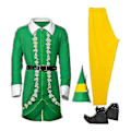 Miniatyrbild 1 av 5: Buddy Elf-kostym för jul med byxor, jacka, skor, hatt och bälte - Andningsbart outfit för män, pojkar - Bekvämt (FMY) M