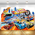 Pikkukuva 1 / 2: Hot Wheels Backdrop Wild Racer -auto syntymäpäiväjuhlan valokuva tausta banneri koriste (FMY) 5x3ft(150x100cm)